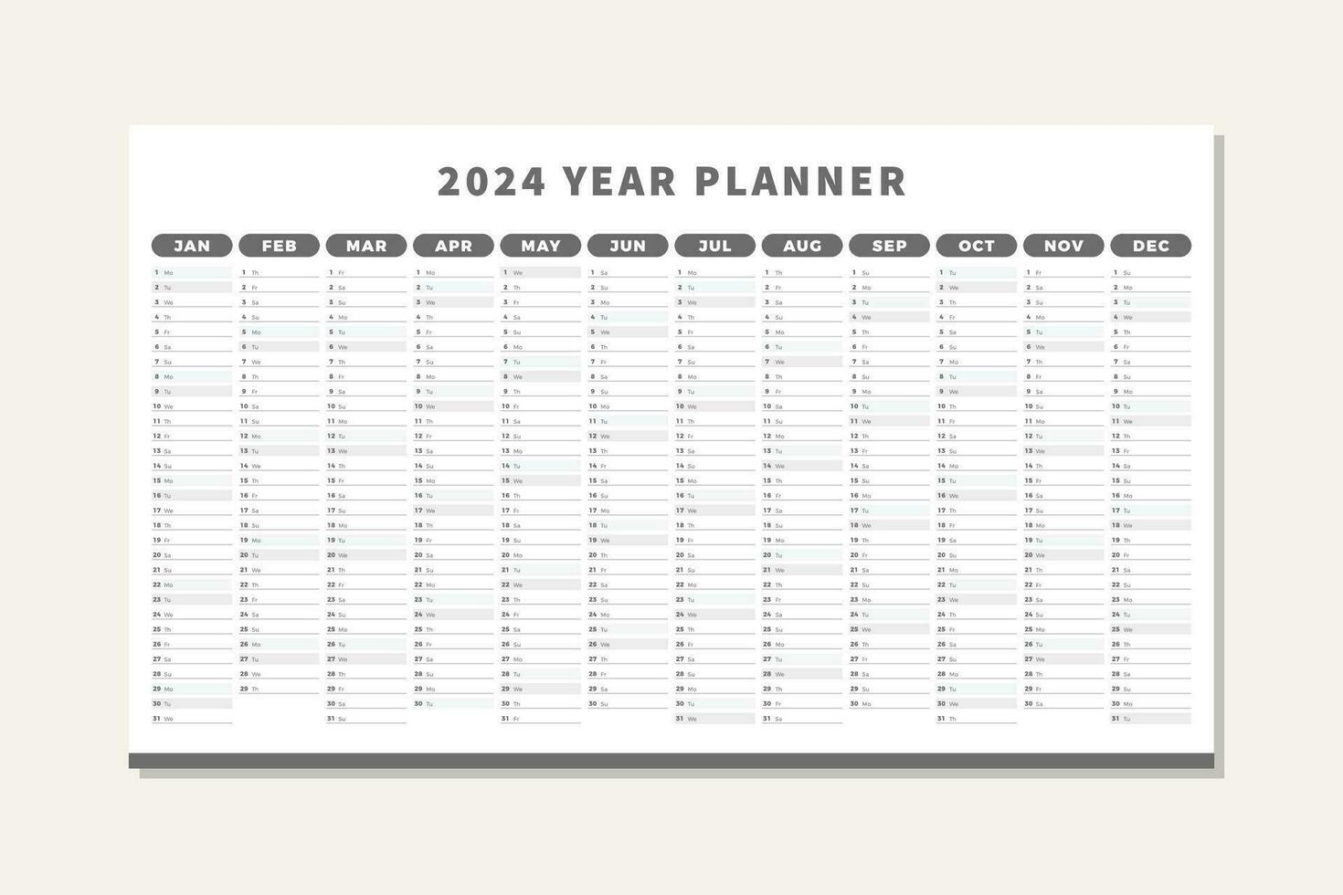 2024 year planner calendar in dark gray vector design template 27206421