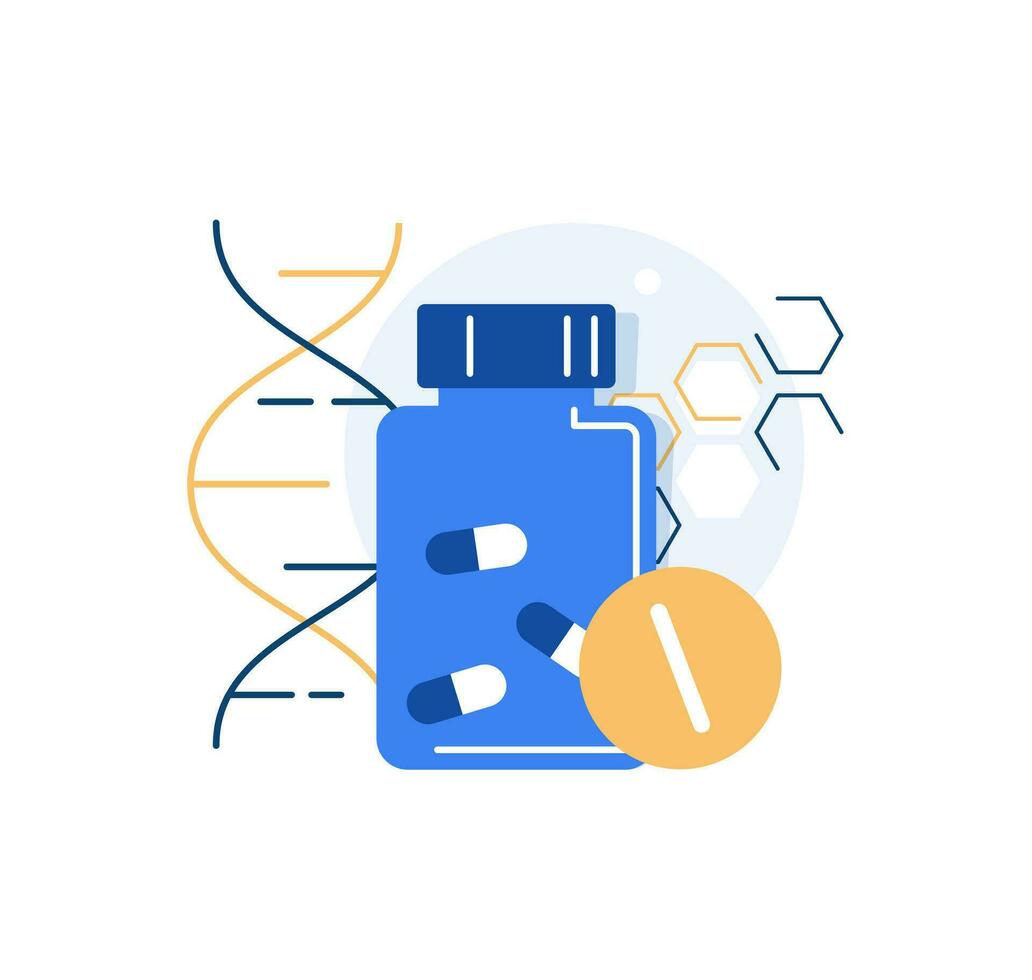 Biogenetic concept,glass tube bio sample growth, DNA research,science education,data and analysis vector