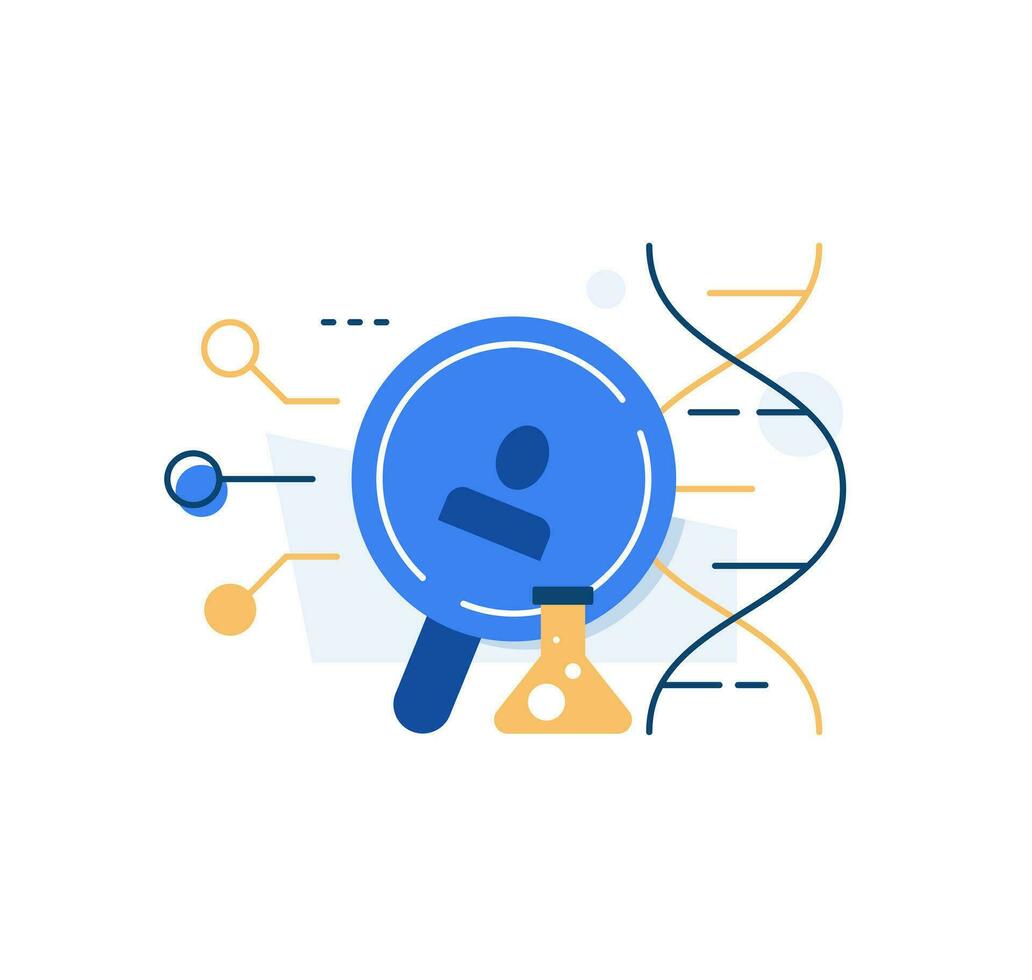 Biogenetic concept,glass tube bio sample growth, DNA research,science education,data and analysis vector