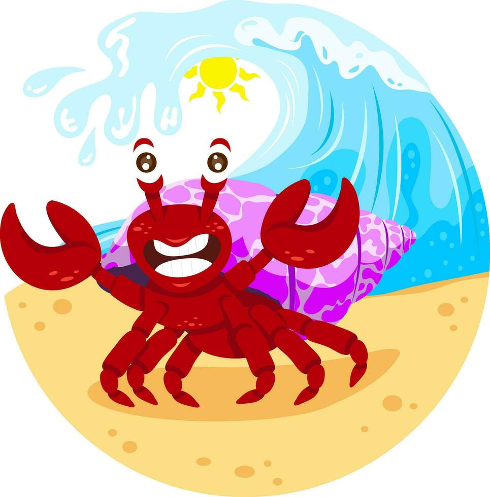hermit with sand and sea wave as background in summer time vector