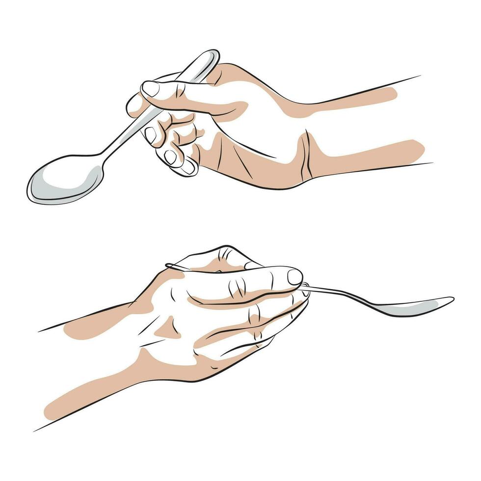 Hand holding spoon - vector illustrations