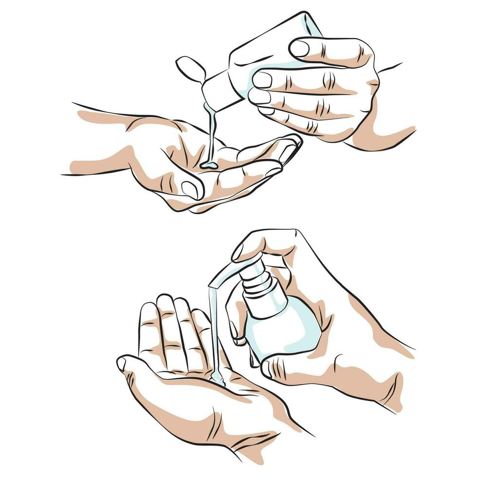 hand sketch using hand sanitizer vector