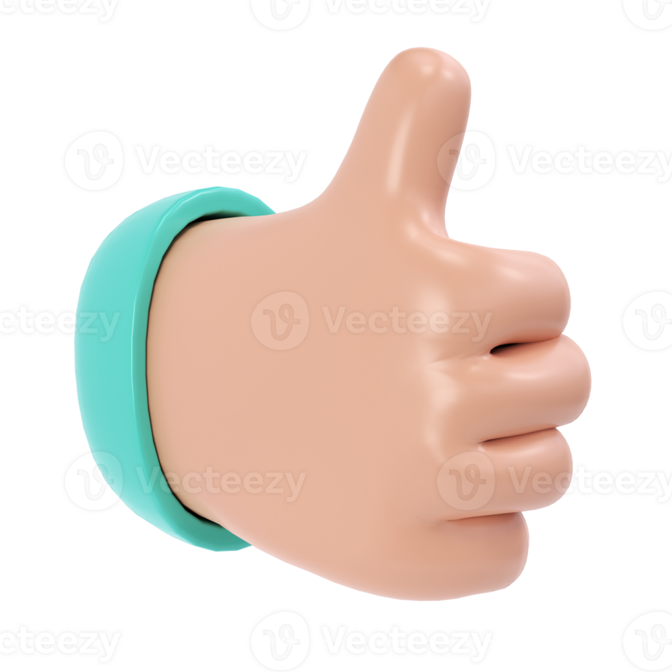 Thumb up 3d icon. Cartoon character hand like gesture. Business clip art isolated transparent png. Approval concept illustration png