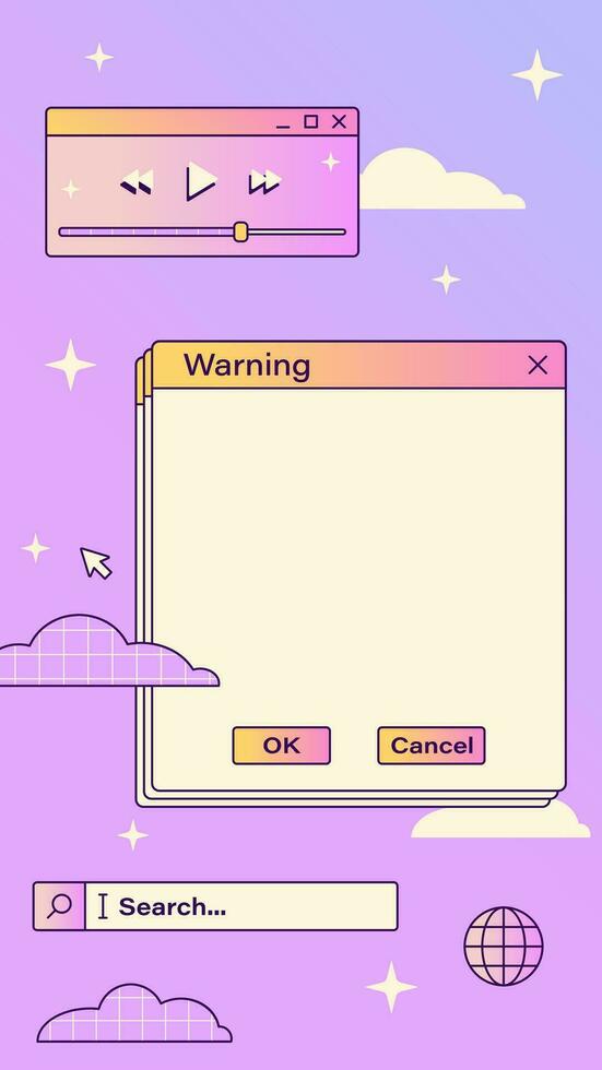 Vector retro y2k Ig gradient stories template. Old school vaporwave background for text. Retro vaporwave Ig background in y2k computer interface windows style. Social media 00s design.