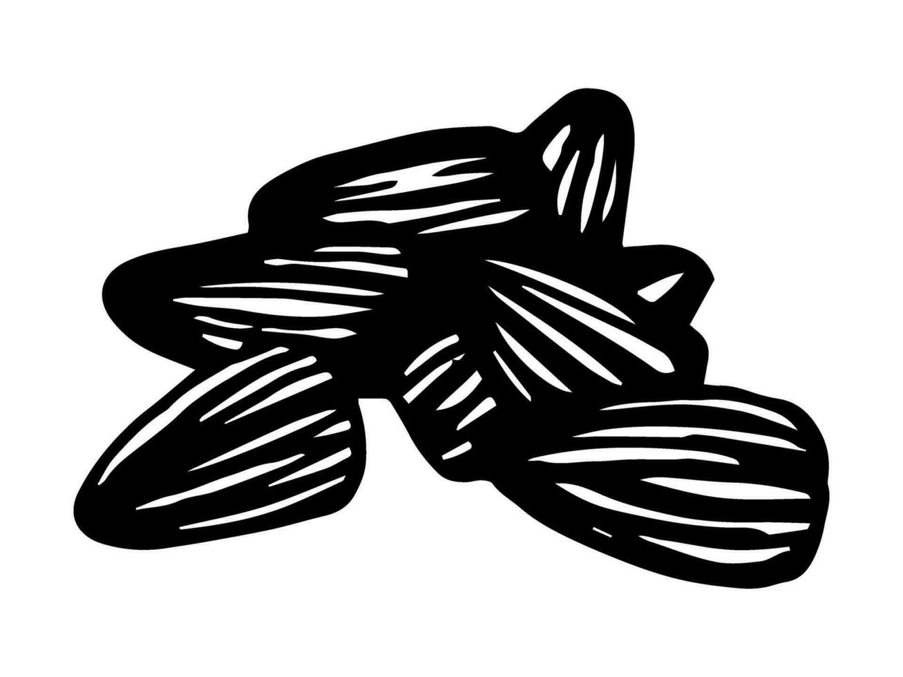 Vector sunflower seeds pile. Hand drawn heap of sunflower seeds in black color.