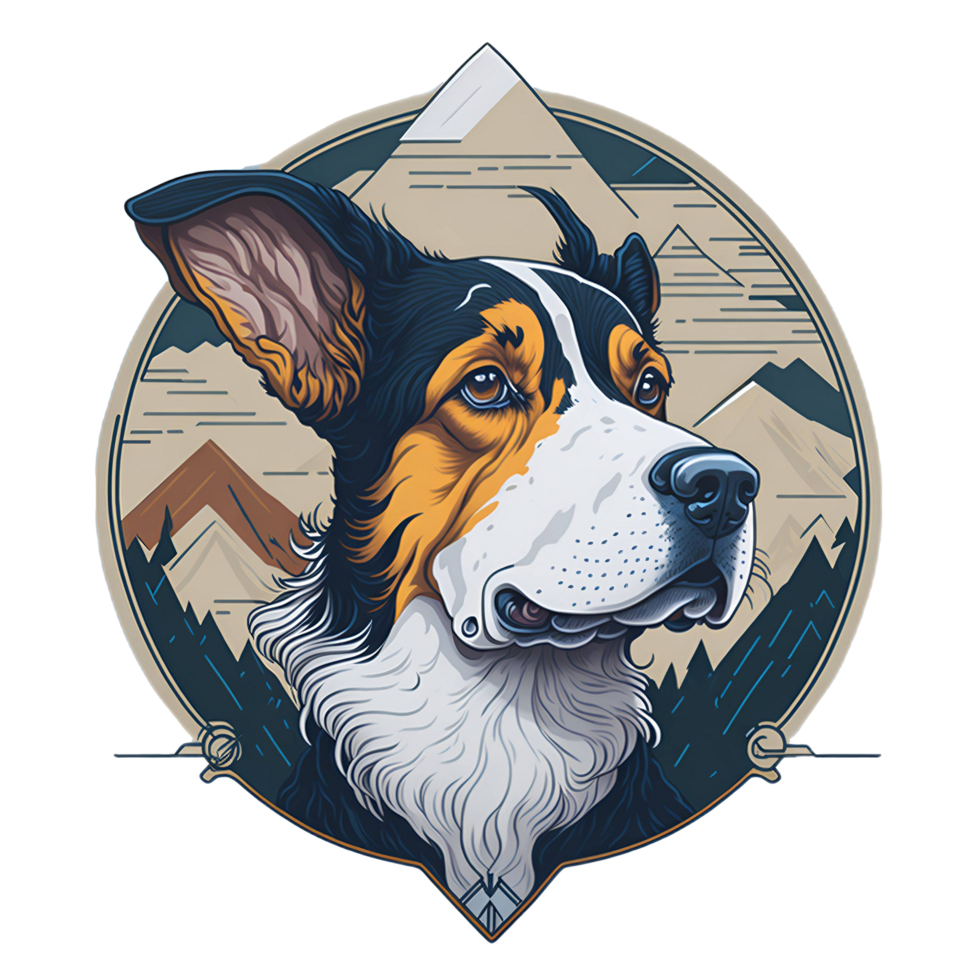 Curious dog's head with perked-up ears, representing an adventurous spirit. png