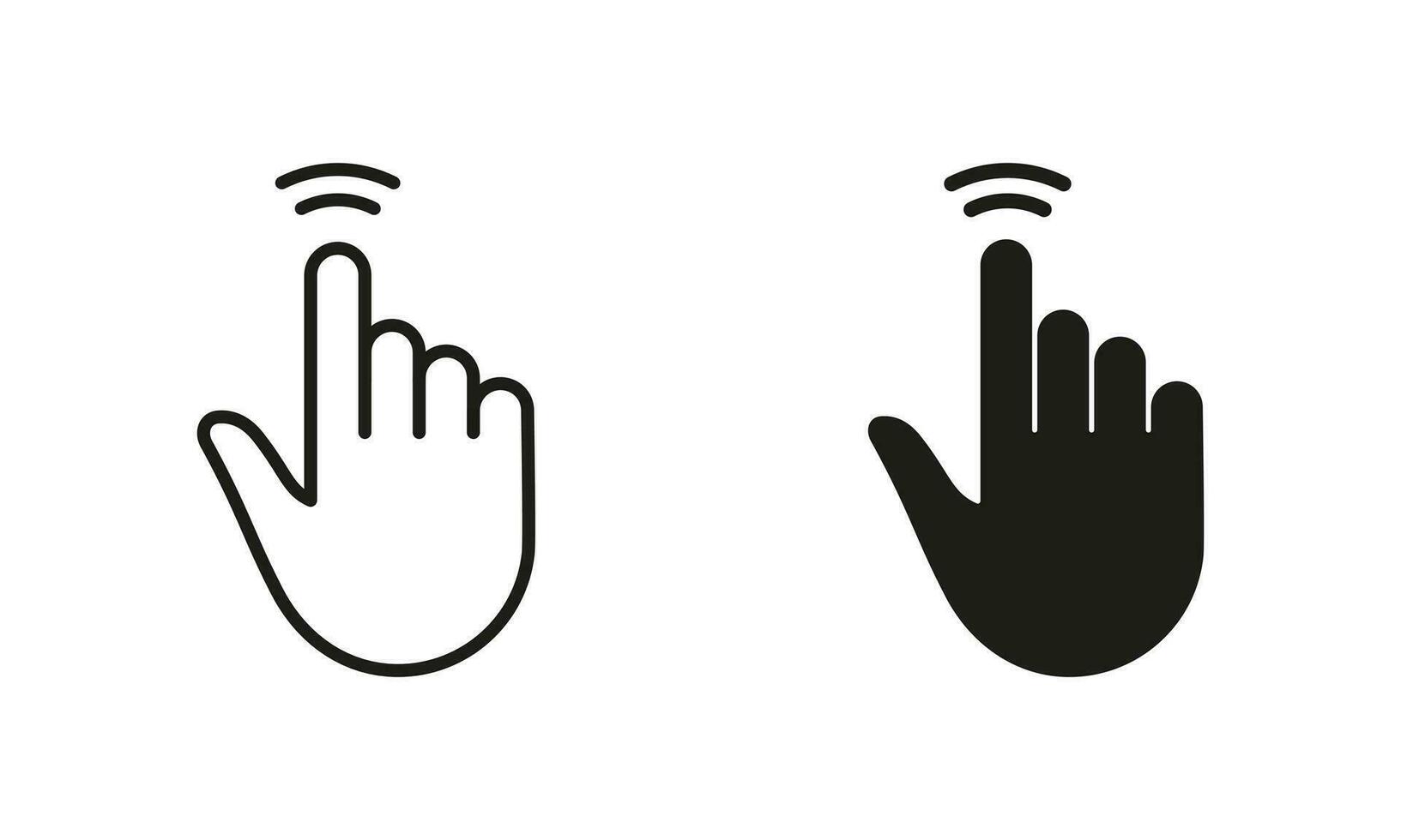 Double Tap Gesture, Hand Cursor of Computer Mouse Line and Silhouette Black Icon Set. Pointer Finger Pictogram. Click, Double Press, Touch, Point Sign Collection. Isolated Vector Illustration.