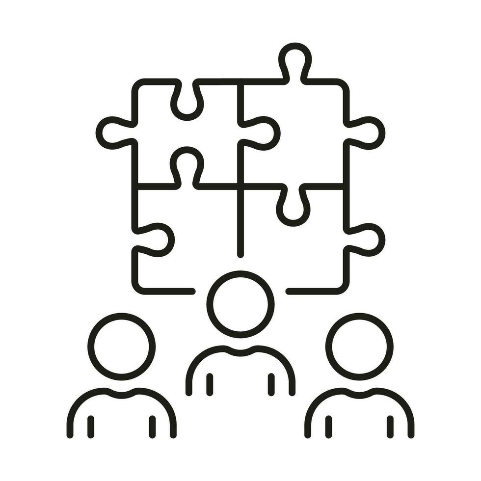 Teamwork and Collaboration, Puzzle Together Line Icon. Partnership Success, Team Building, Unity Linear Pictogram. Business Community Outline Sign. Editable Stroke. Isolated Vector Illustration.