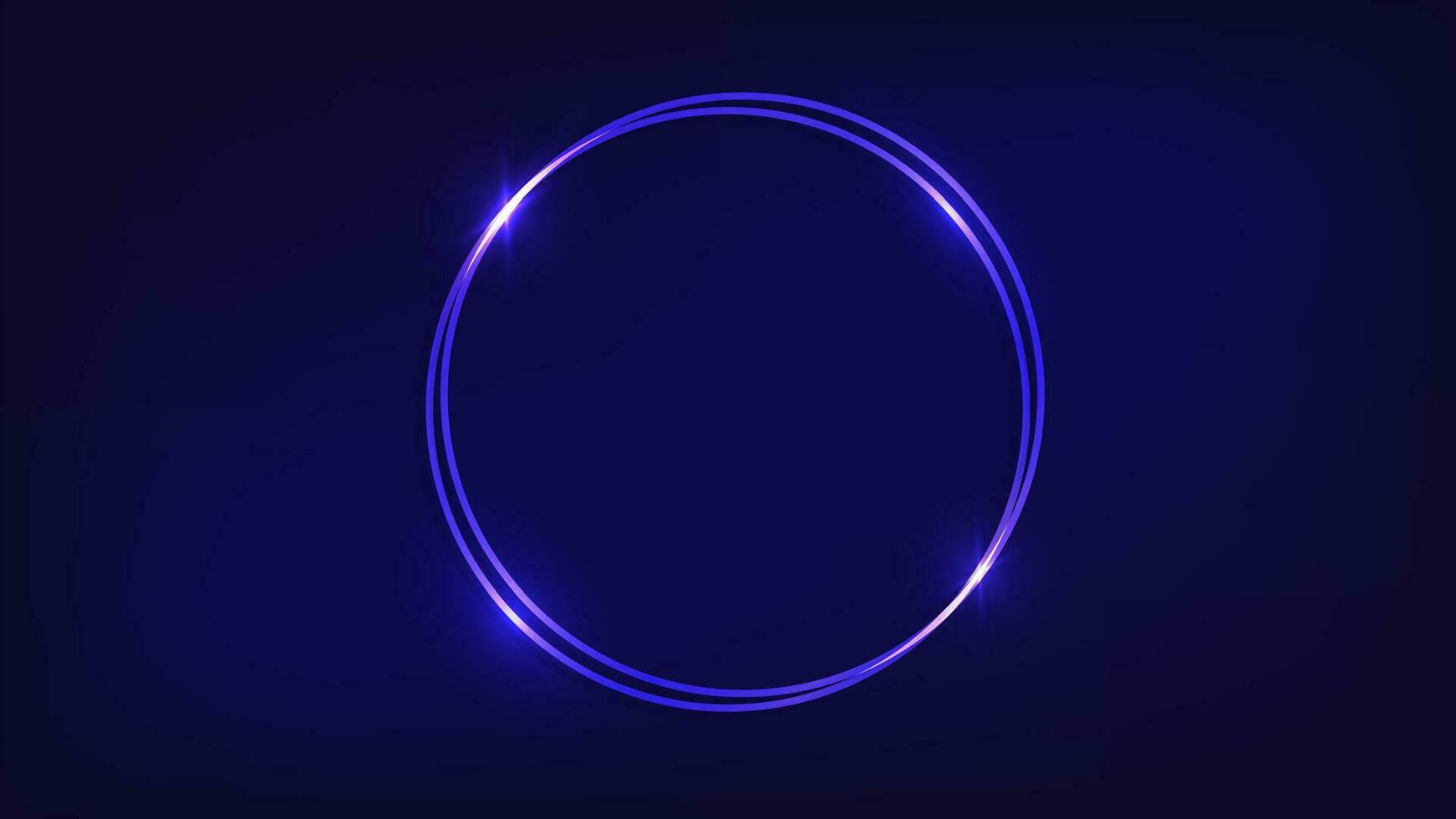 Neon double round frame with shining effects on dark background. Empty glowing techno backdrop. Vector illustration.