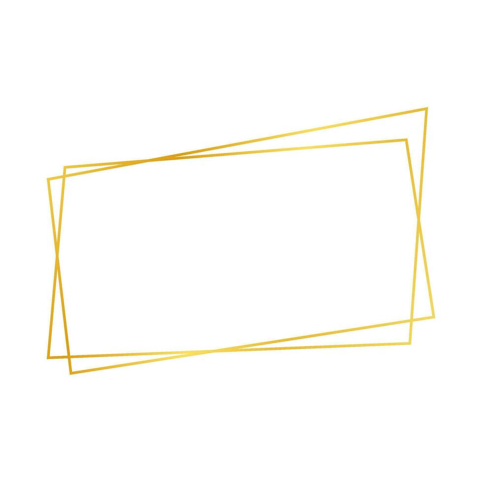 Gold geometric polygonal frame with shining effects isolated on white background. Empty glowing art deco backdrop. Vector illustration.