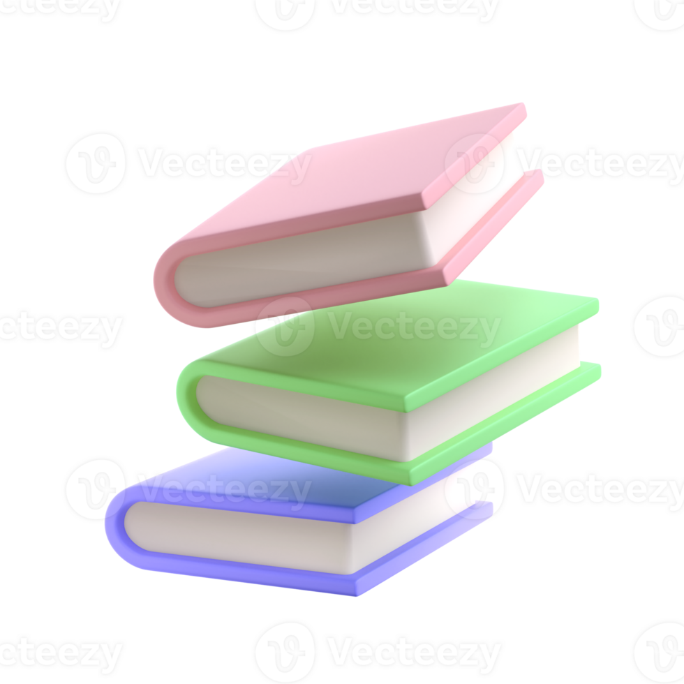 3D Stack of Closed Book falling down in air Icon. isolated transparent png. Render Educational Literature. Reading Education back to school concept png