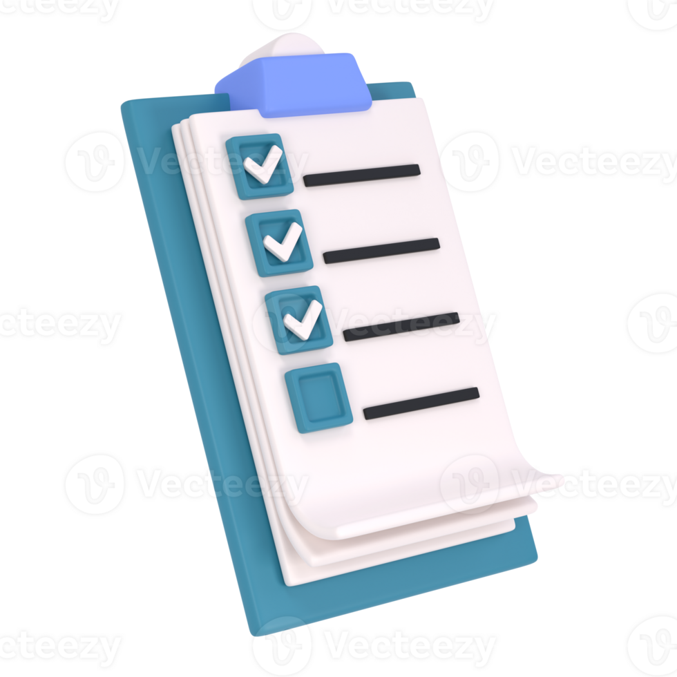 3d white clipboard icon task management todo check list on turquose plane background. Work project plan concept, isolated transparent png, posting plan. productivity checklist png