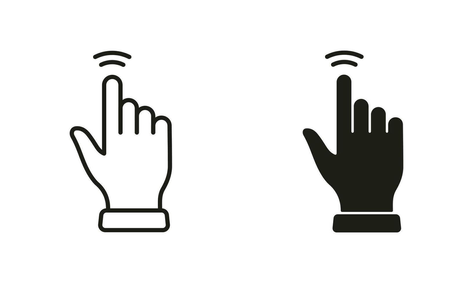 Double Tap Gesture, Hand Cursor of Computer Mouse Line and Silhouette Black Icon Set. Pointer Finger Pictogram. Click, Double Press, Touch, Point Sign Collection. Isolated Vector Illustration.