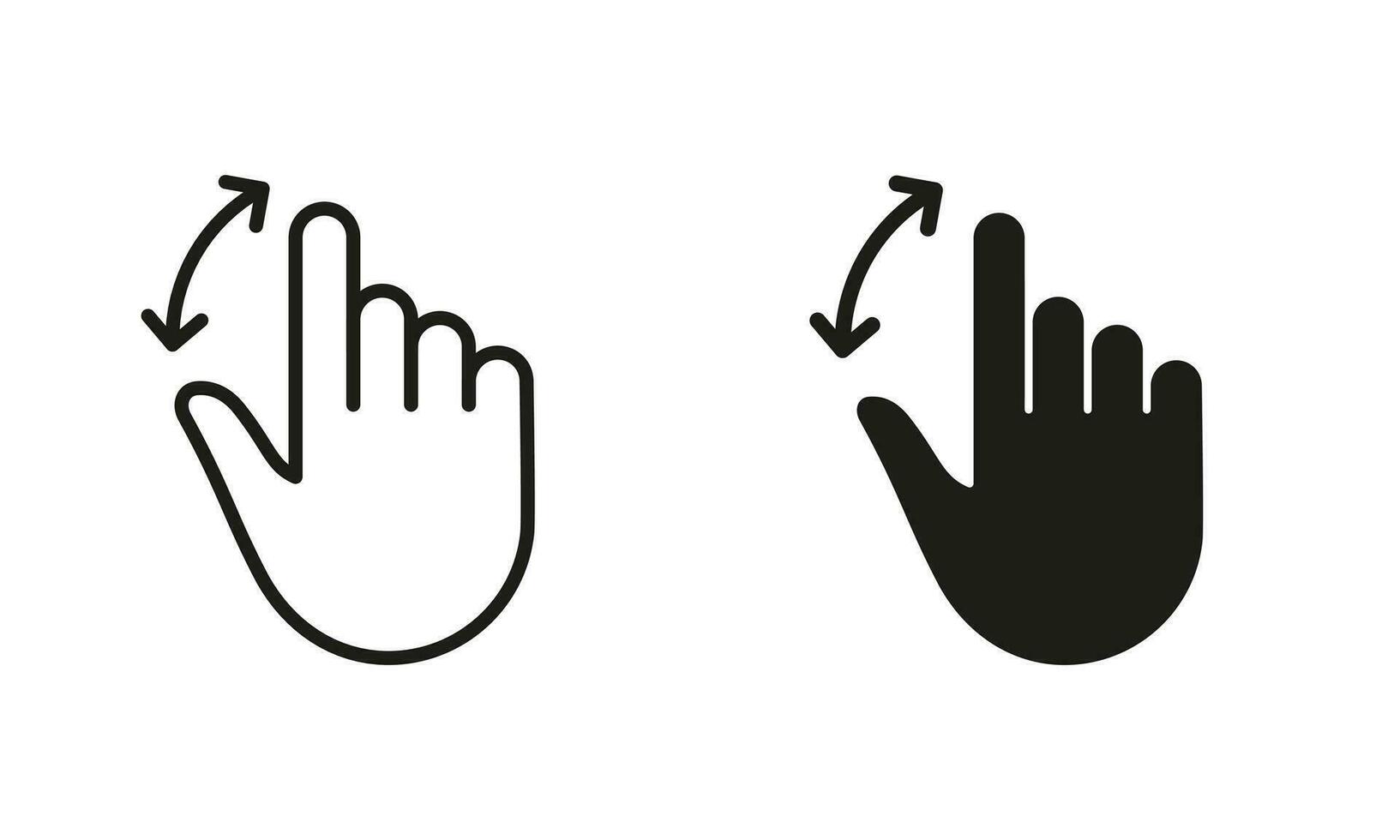 Hand Finger Swipe, Drag Up and Down Line and Silhouette Black Icon Set. Gesture Slide Down and Up Pictogram. Pinch Screen, Rotate Touch Screen Symbol Collection. Isolated Vector Illustration.