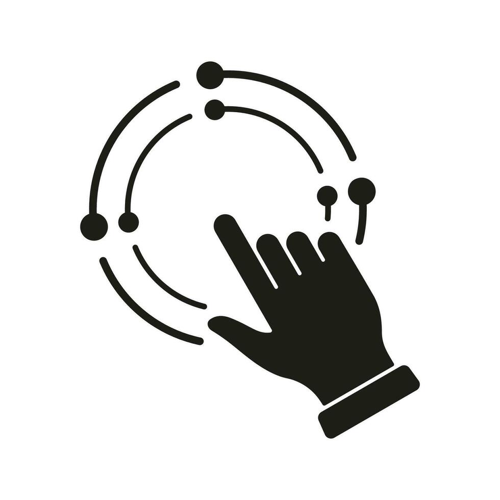 Manage Business Silhouette Icon. Finger Point in Circle Glyph Pictogram. Management Symbol. Choose Digital Marketing Strategy Solid Sign. Pointer Click. Isolated Vector Illustration.