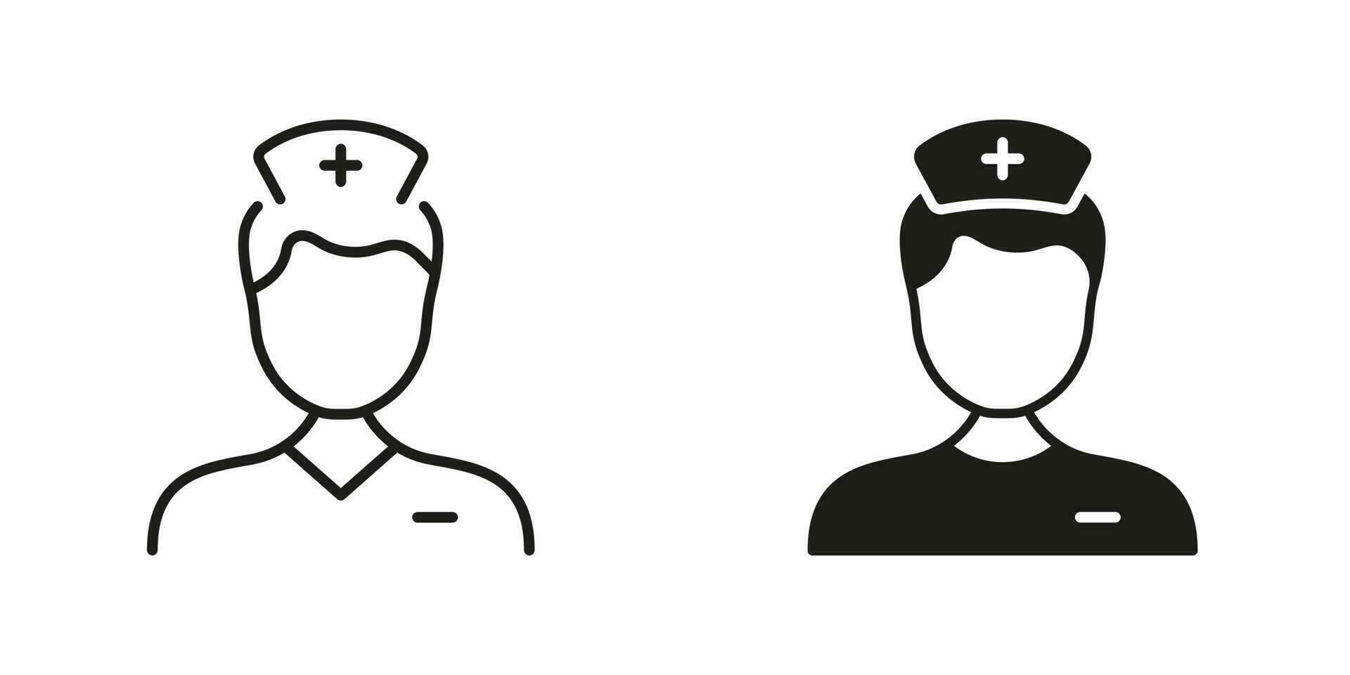 Doctor Man Line and Silhouette Black Icon Set. Physician Pictogram