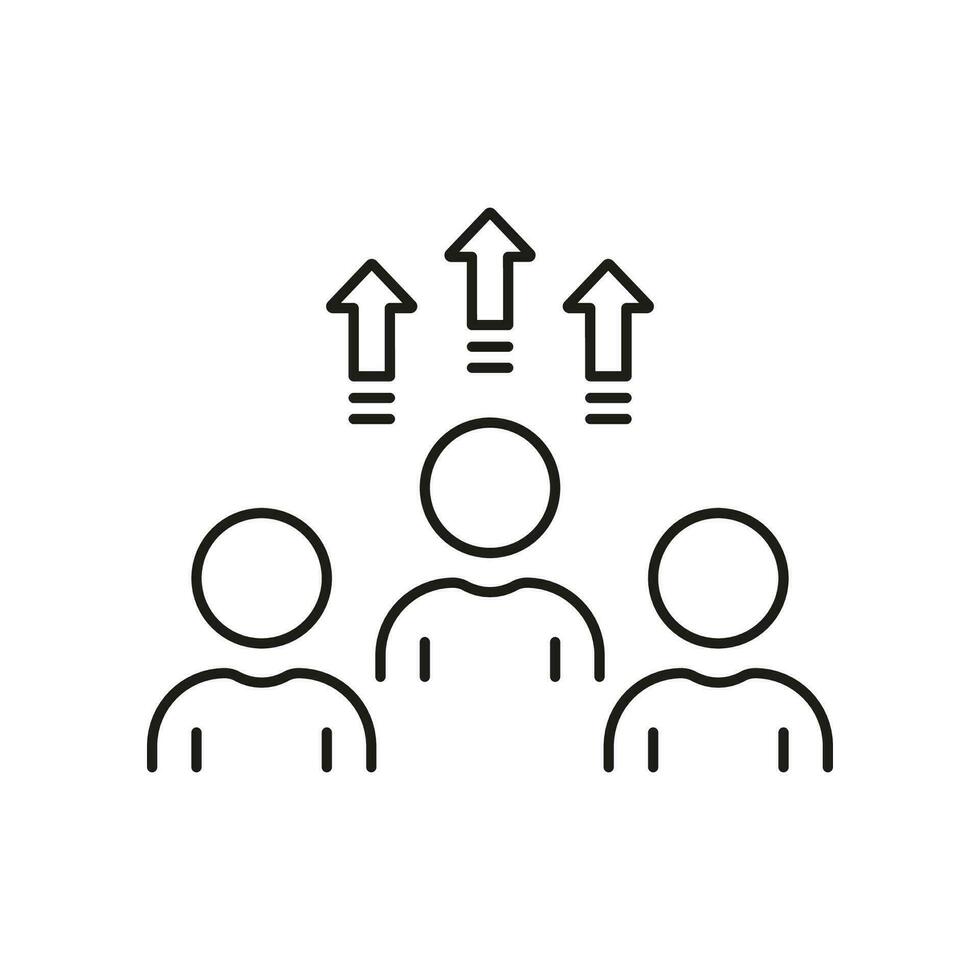 Team Growth Up Line Icon. Progress in Business, Career Success Linear Pictogram. Development in Stock Market Outline Symbol. Promotion Sign. Editable Stroke. Isolated Vector Illustration.