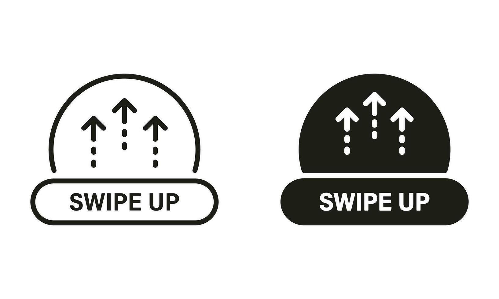 Swipe Up Button Line and Silhouette Black Icon Set. Move Arrow to Send in Social Network App Pictogram. Drag and Drop, Scroll in Mobile Application Symbol Collection. Isolated Vector Illustration.