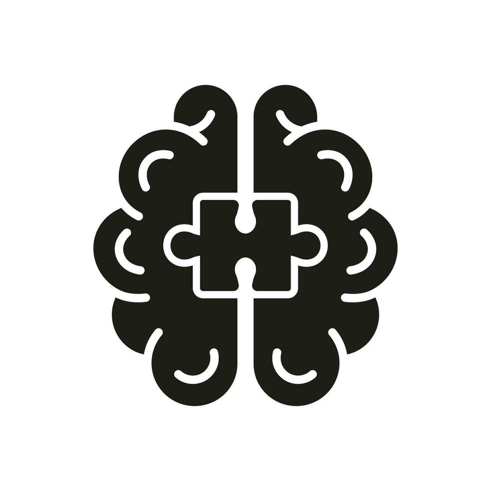 Puzzle and Brain Glyph Pictogram. Find Creative Solution, Problem Solving Solid Sign. Jigsaw in Human Mind Silhouette Icon. Idea, Memory and Education Concept. Isolated Vector Illustration.