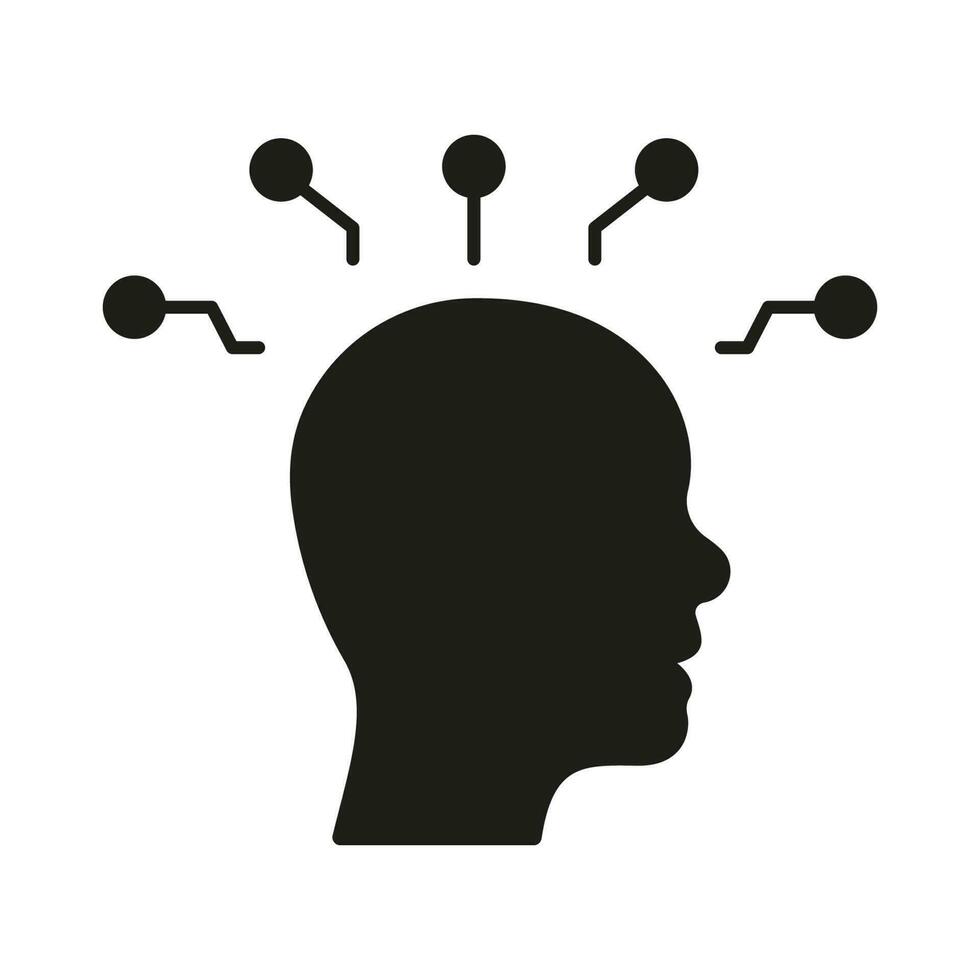 Artificial Intelligence Silhouette Icon. AI in Human Brain Glyph Pictogram. Digital Technology and Machine Learning Solid Sign. Intellectual Process in Cyberspace Symbol. Isolated Vector Illustration.