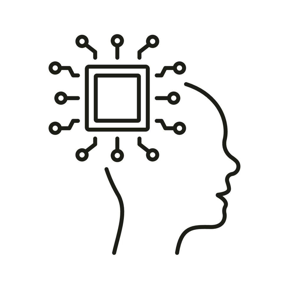 Artificial Intelligence Line Icon. Digital Technology, AI Human Brain Linear Pictogram. Machine Learning Outline Sign. Intellectual Process Symbol. Editable Stroke. Isolated Vector Illustration.