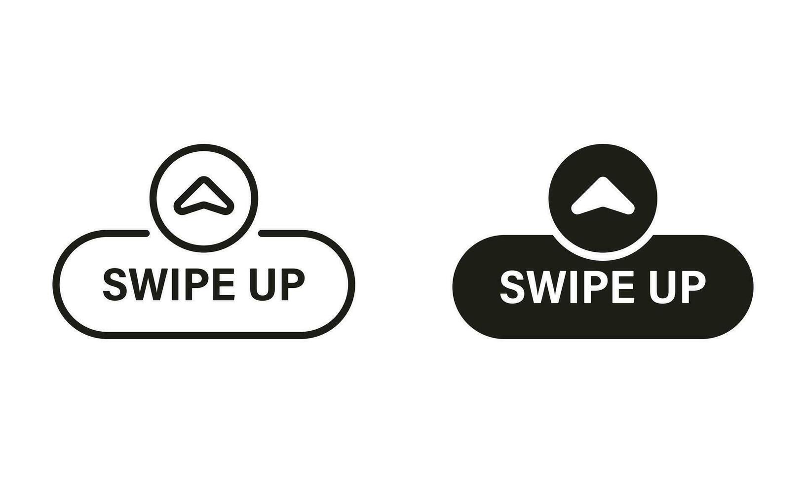 Slide Drag Button Line and Silhouette Icon Set. Action Scroll Button Pictogram. Swipe Up Button, Arrow Up Creative Symbol Collection on White Background. Isolated Vector Illustration.