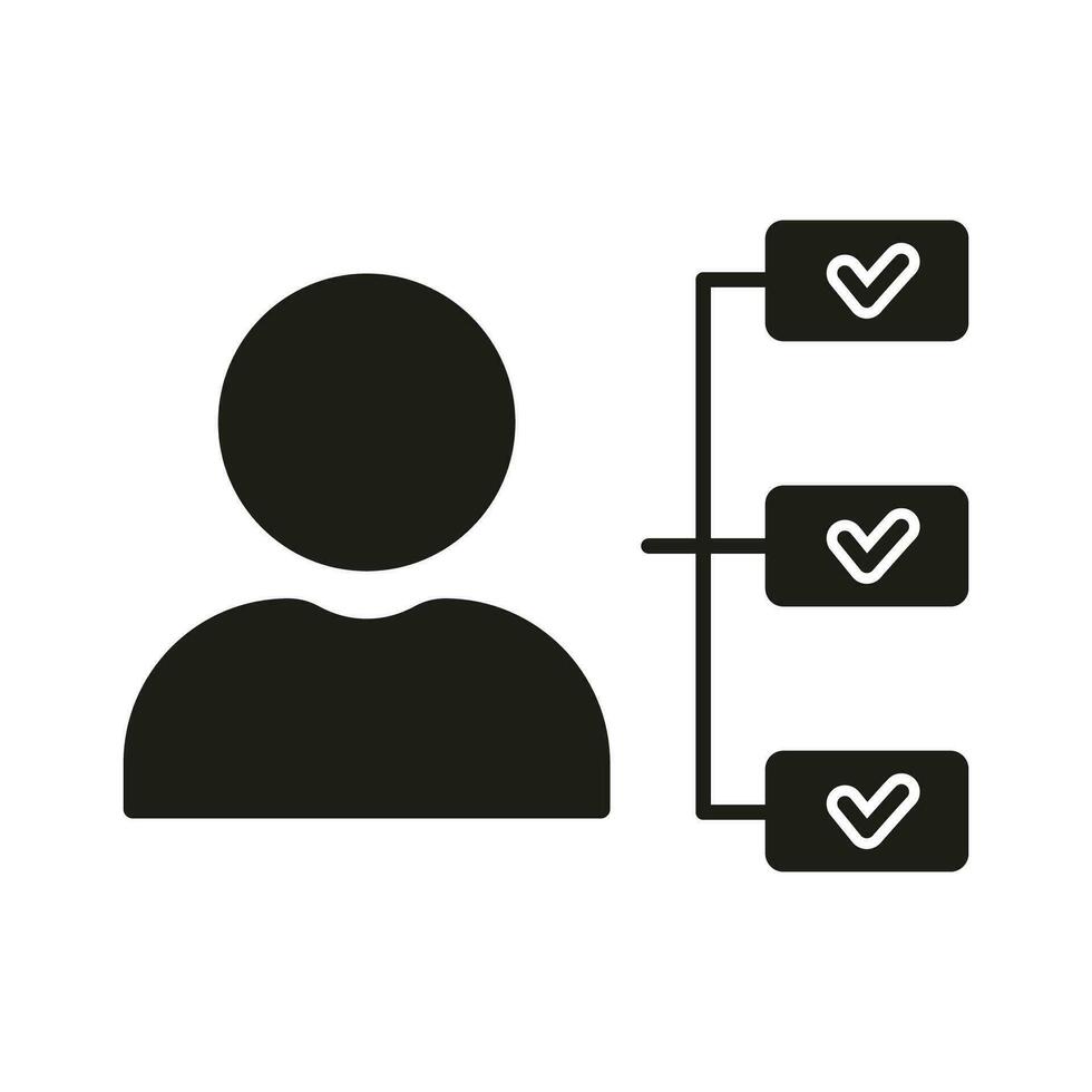 Corporate Manager Roles Silhouette Icon. Responsible Management Glyph Pictogram. Check Employee Responsibility and Job Culture Solid Sign. Delegate Duty Symbol. Isolated Vector Illustration.