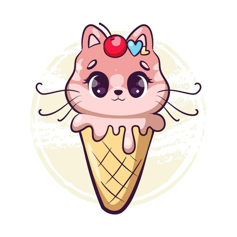 Kawaii foods ice cream cat cartoon hand drawn style 27207179 Vector Art