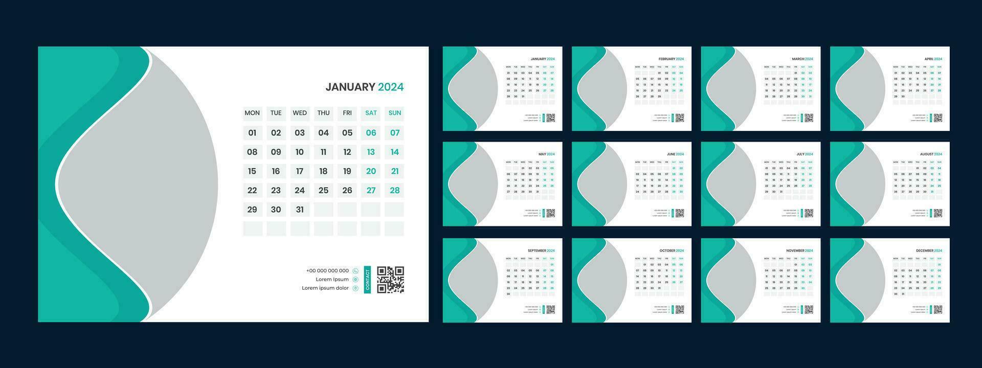 Vector desk calendar template 2024