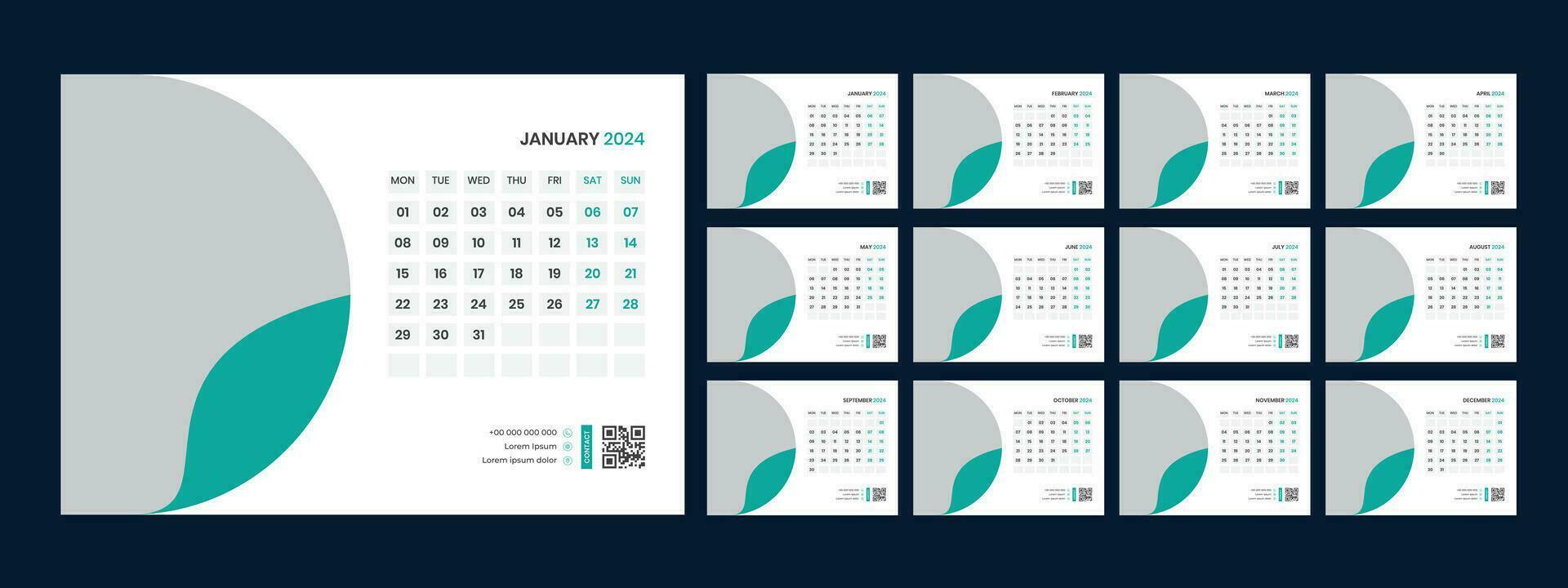 Vector desk calendar template 2024