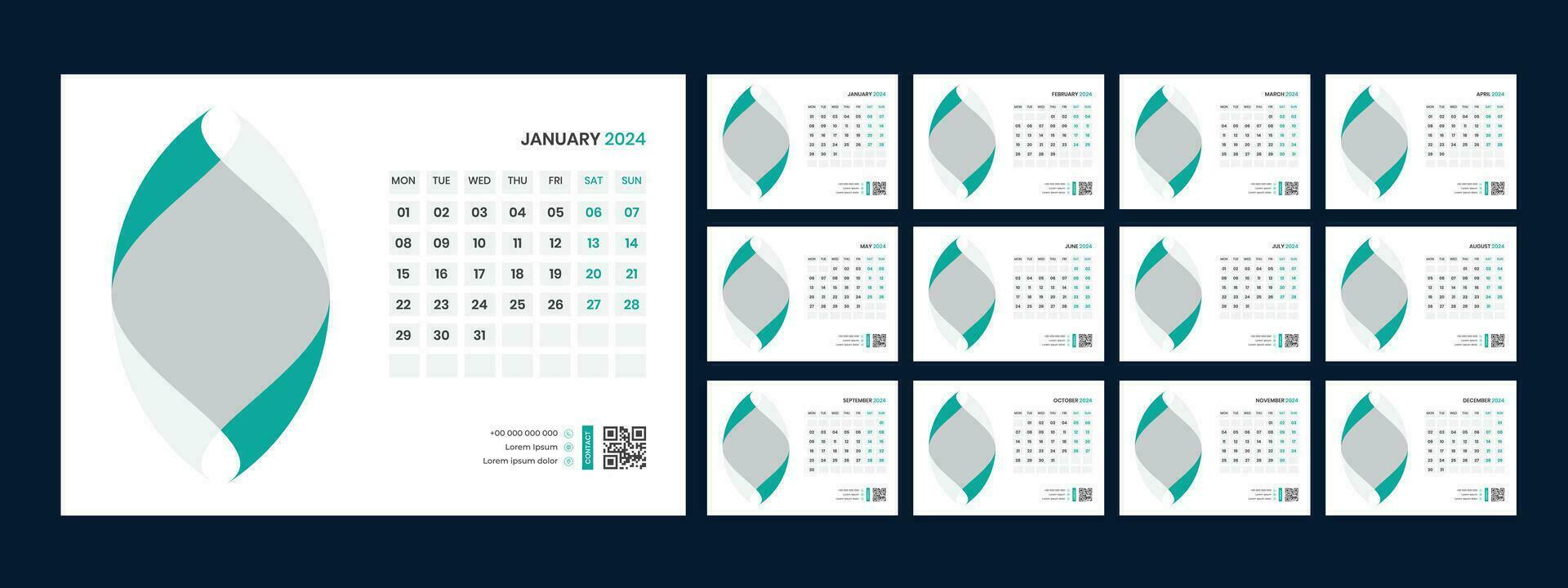 Vector desk calendar template 2024