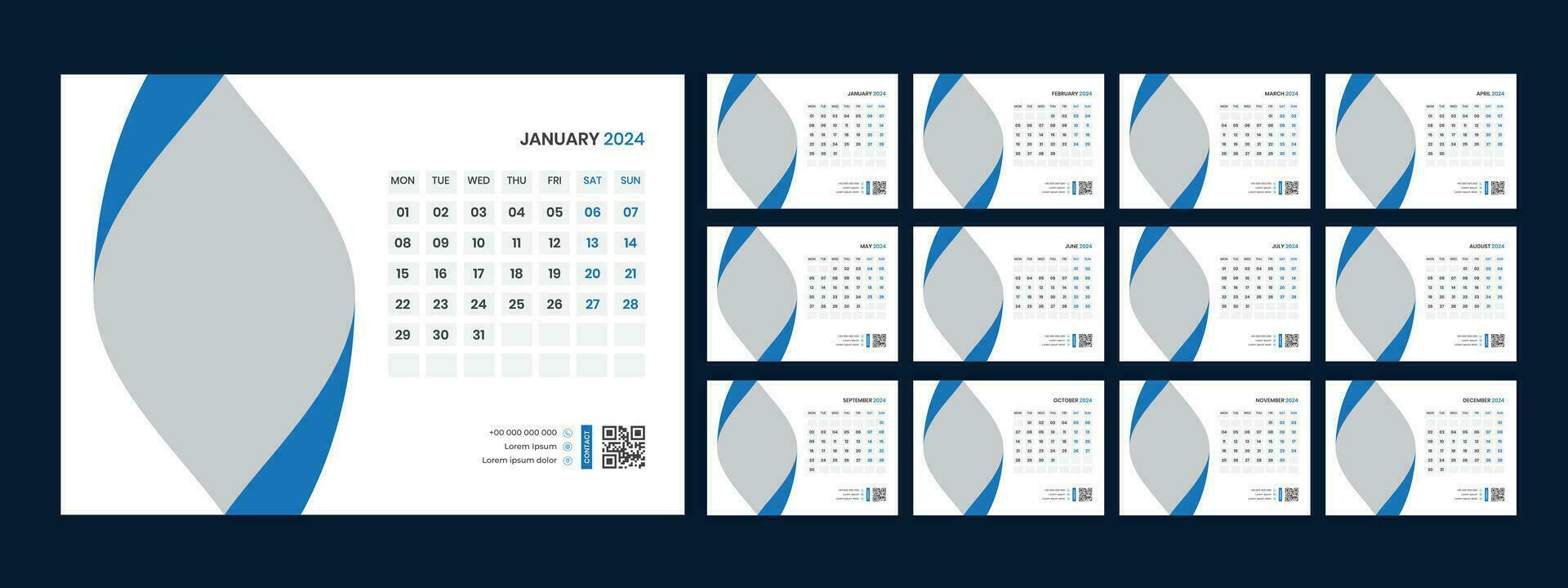 Vector desk calendar template 2024