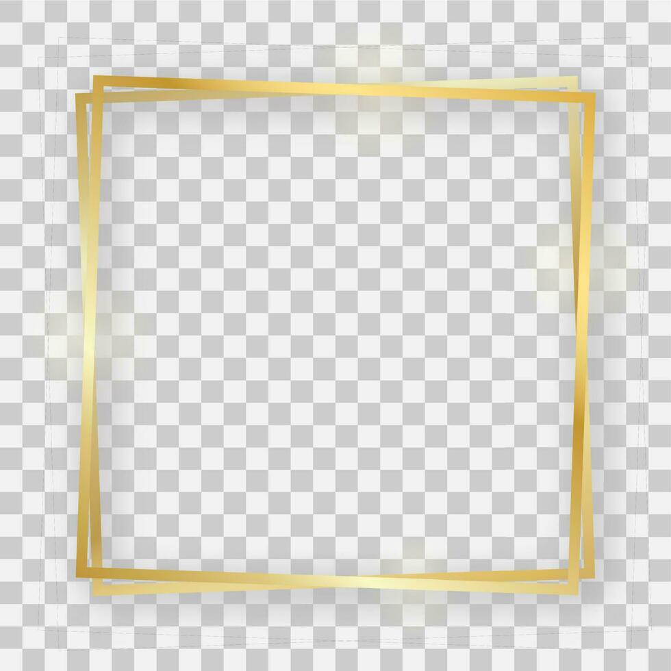 doble oro brillante cuadrado marco con brillante efectos y oscuridad vector