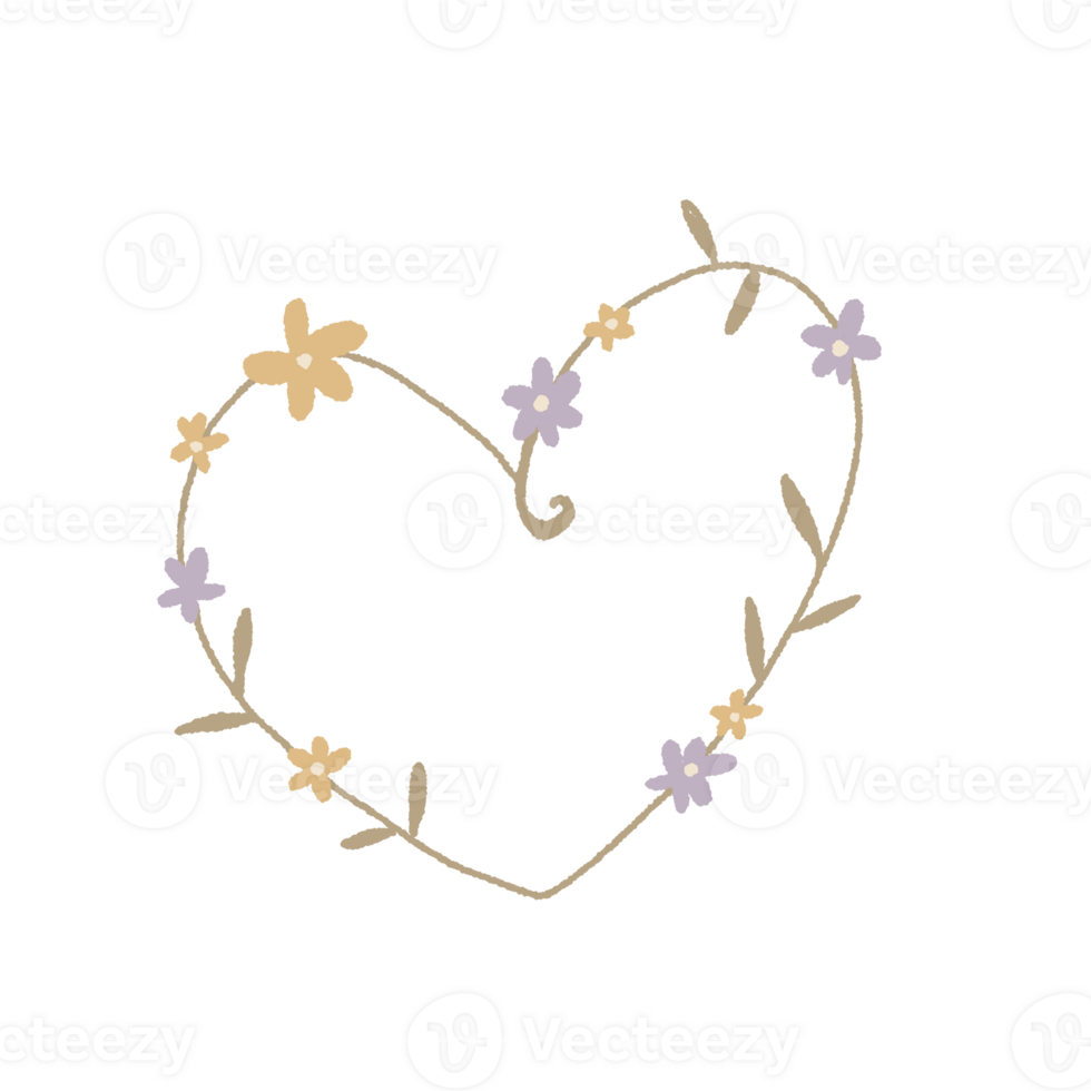 Hand drawn vine flower floral heart minimal pastel colour png