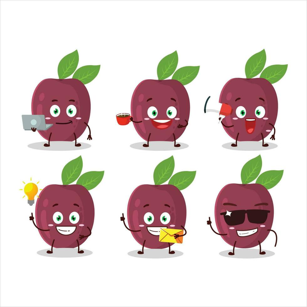 pasión Fruta dibujos animados personaje con varios tipos de negocio emoticones vector