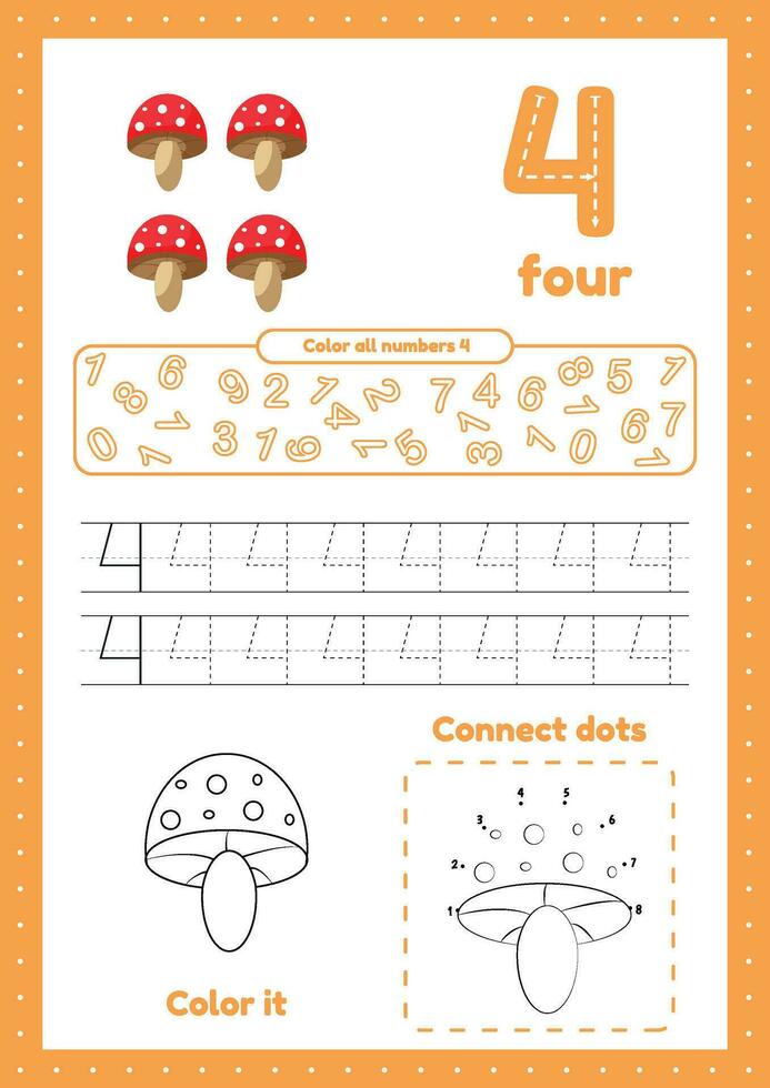 Trace, color, dot to dot exercises for kids vector