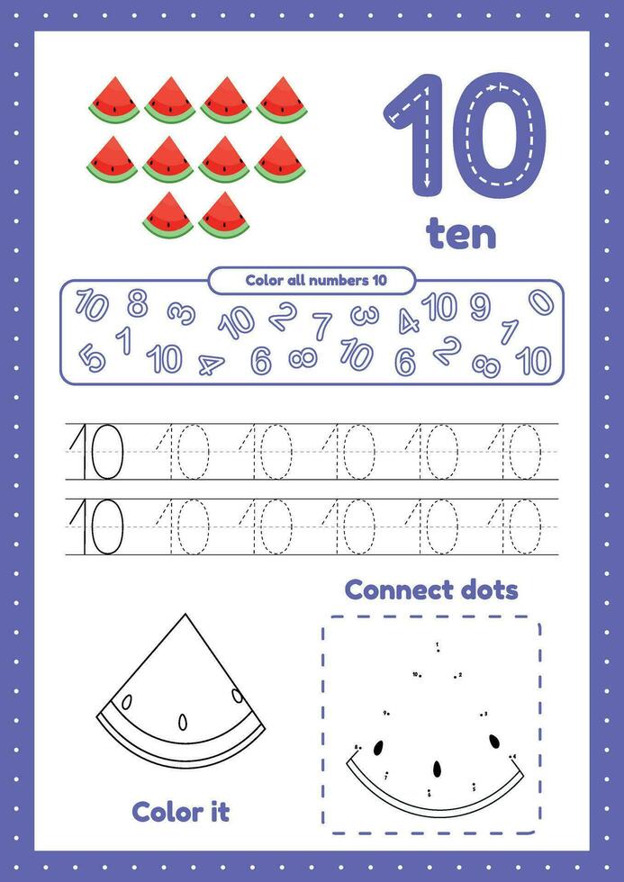 Educational worksheet for kids with trace color and connect dots vector