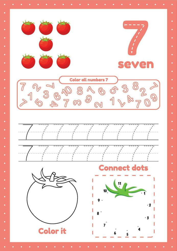 Trace, dot to dot, color page for preschool kids vector