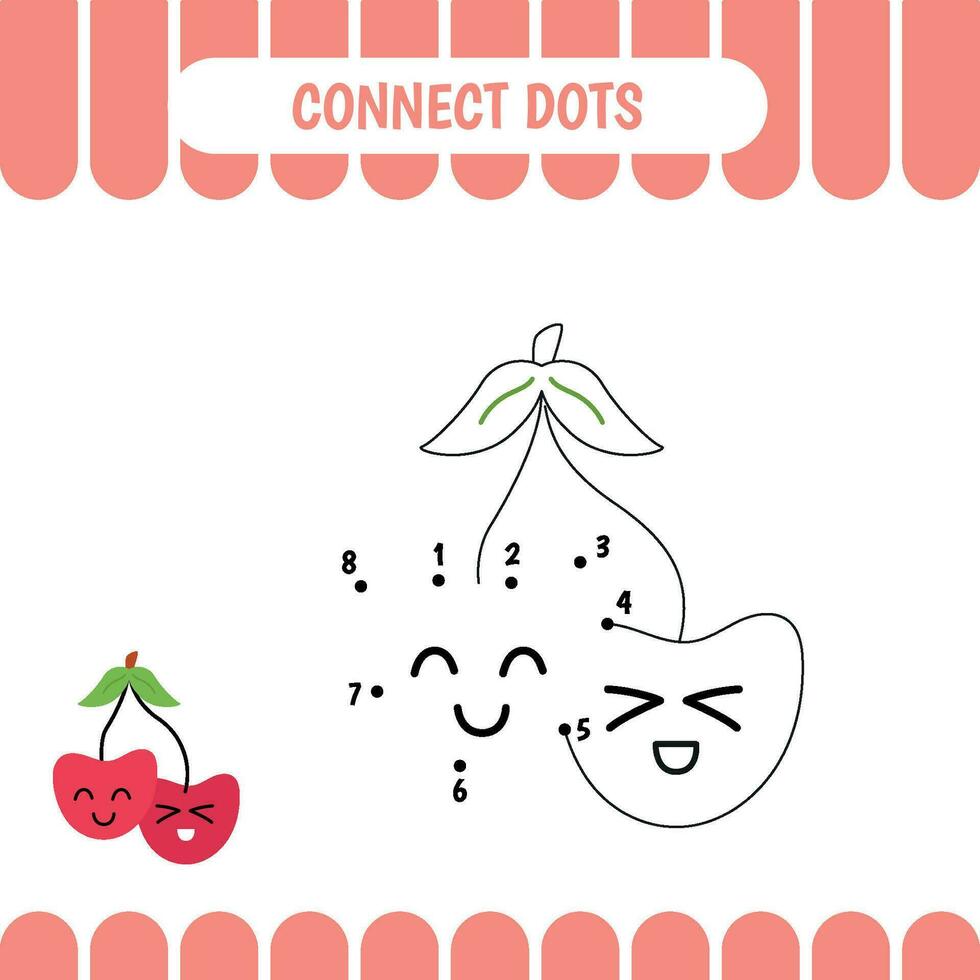 Connect dots game for kids. Cherry vector