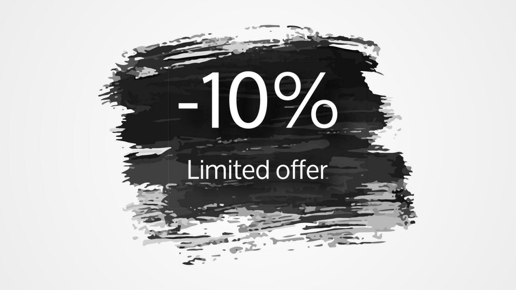 Limited offer banner on black brush stroke with a 10 discount. White numbers on black brush stroke on white background. Vector illustration