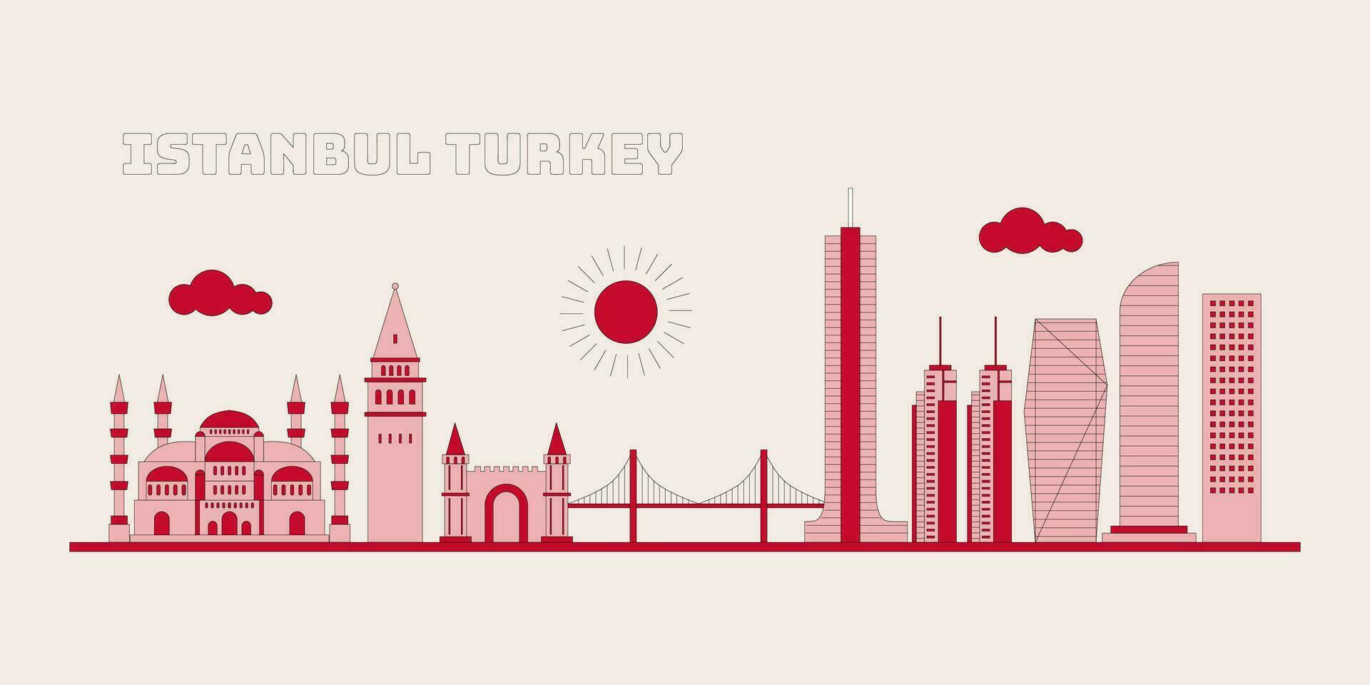 Estanbul Turquía paisaje urbano horizonte bosquejo ilustración vector. vector