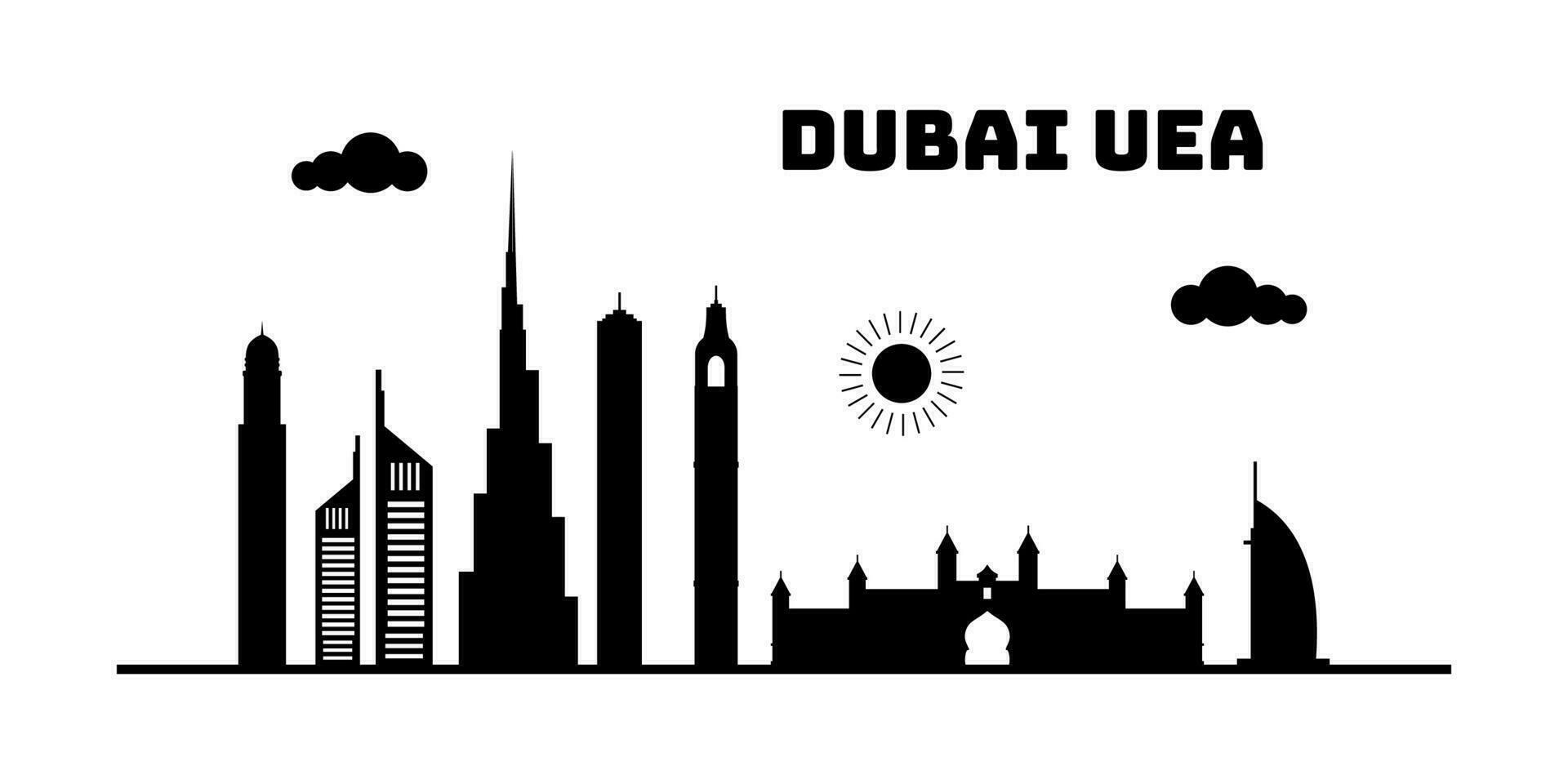 dubai uni emirato árabe paisaje urbano horizonte bosquejo ilustración vector. vector