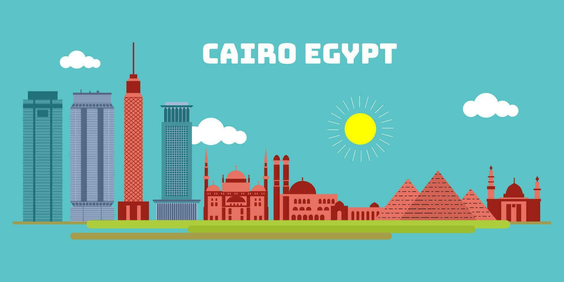 El Cairo Egipto paisaje urbano horizonte bosquejo ilustración vector. vector