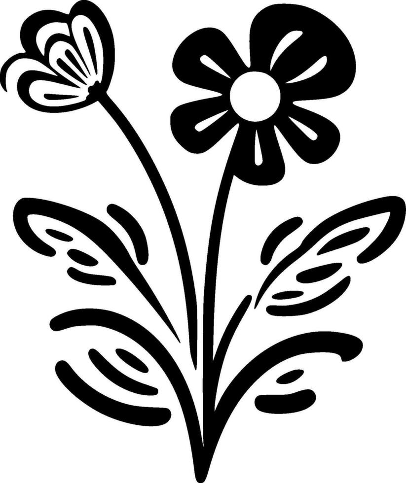 Flowers - Black and White Isolated Icon - Vector illustration