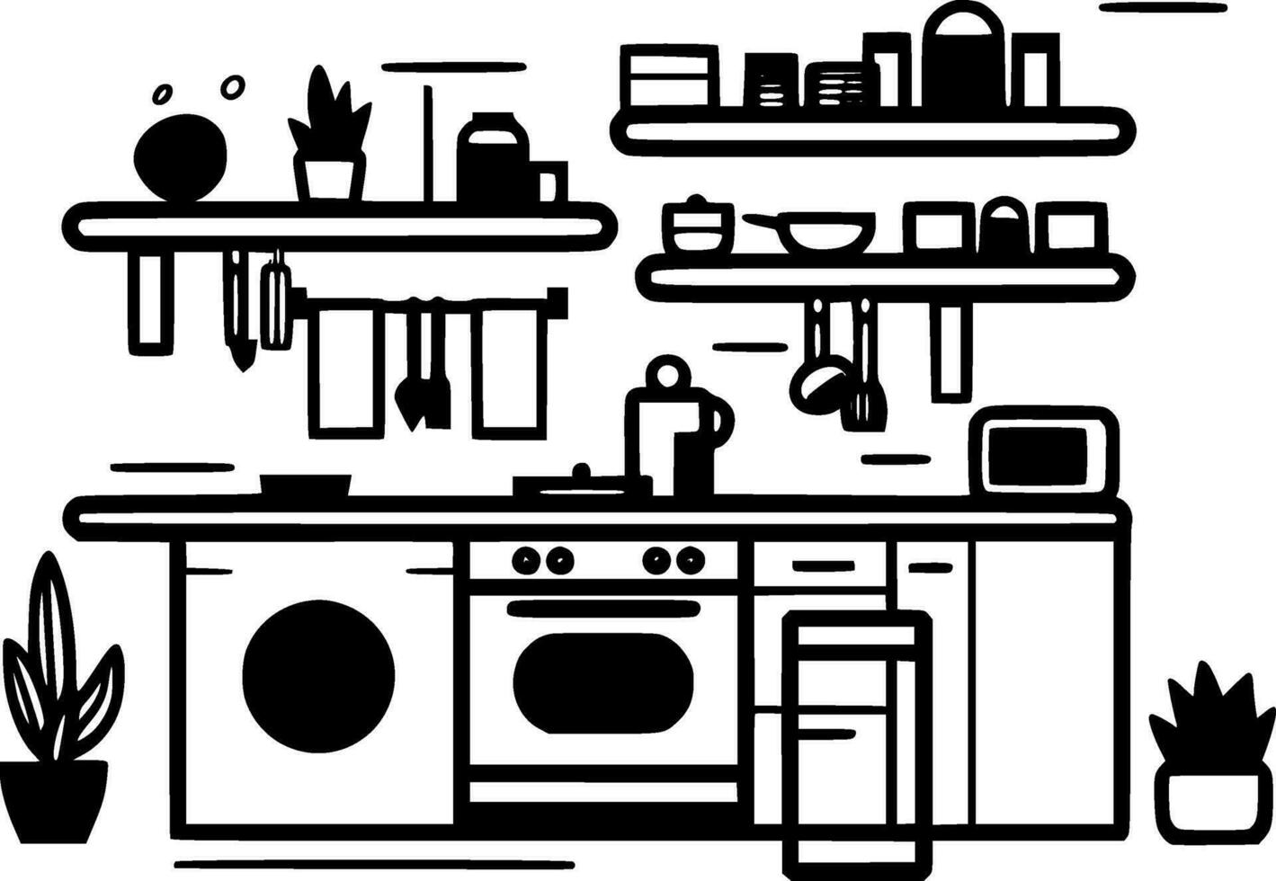 Kitchen, Minimalist and Simple Silhouette - Vector illustration