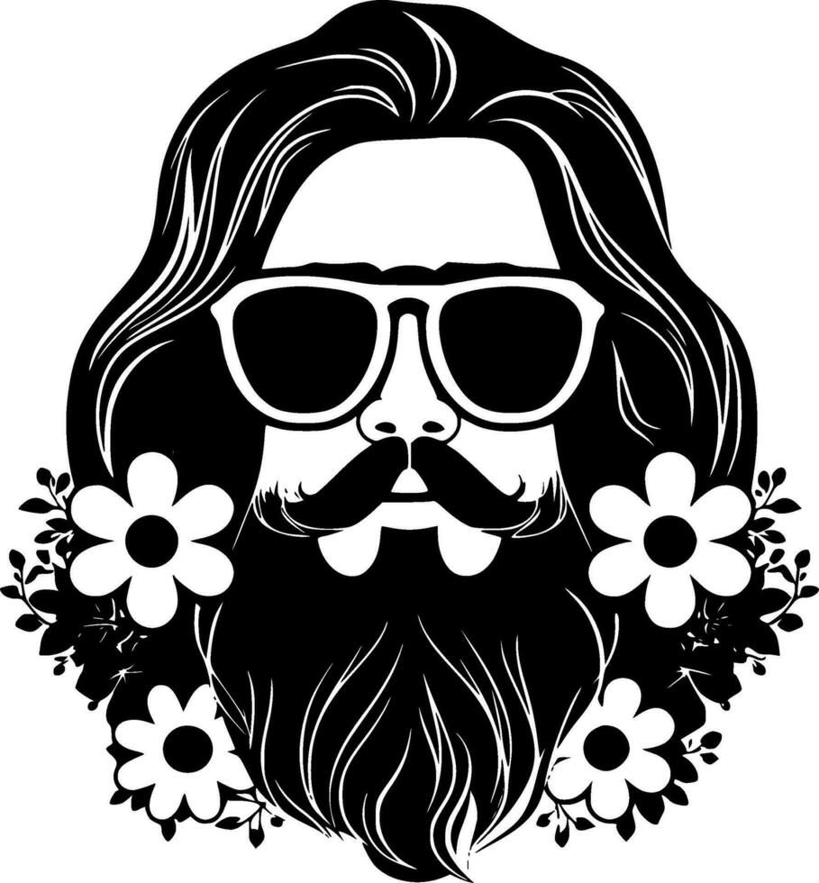 Hippie, Black and White Vector illustration