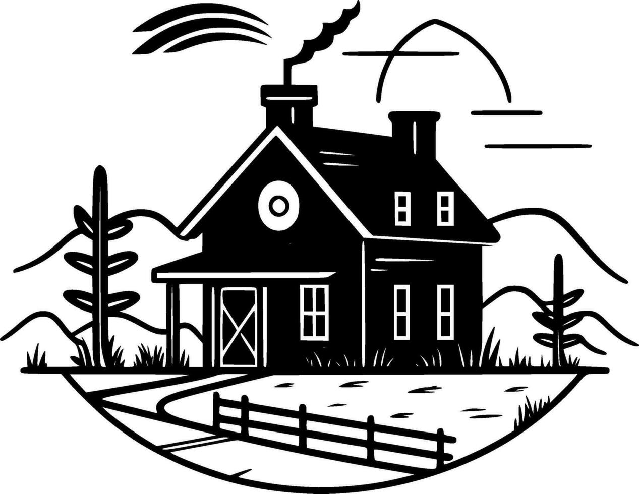 Farmhouse - Black and White Isolated Icon - Vector illustration