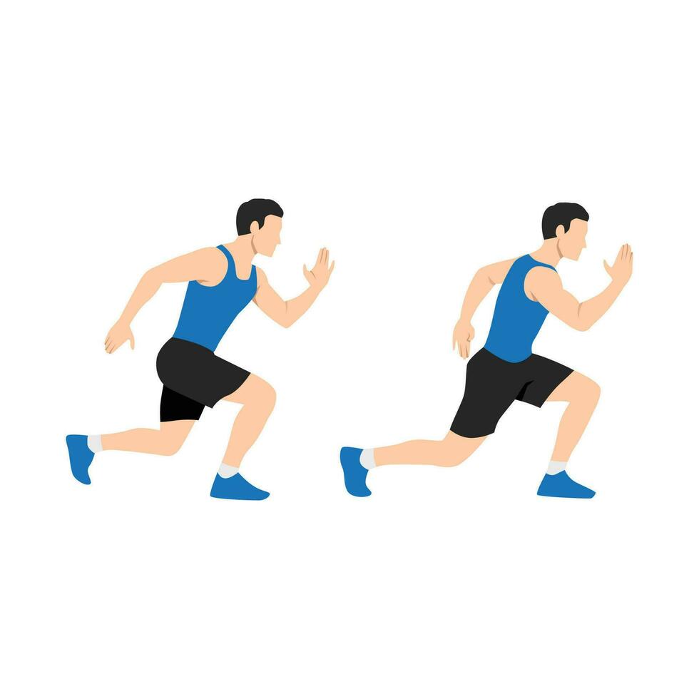 Man doing Alternating lunge jump exercise. Flat vector illustration isolated on white background