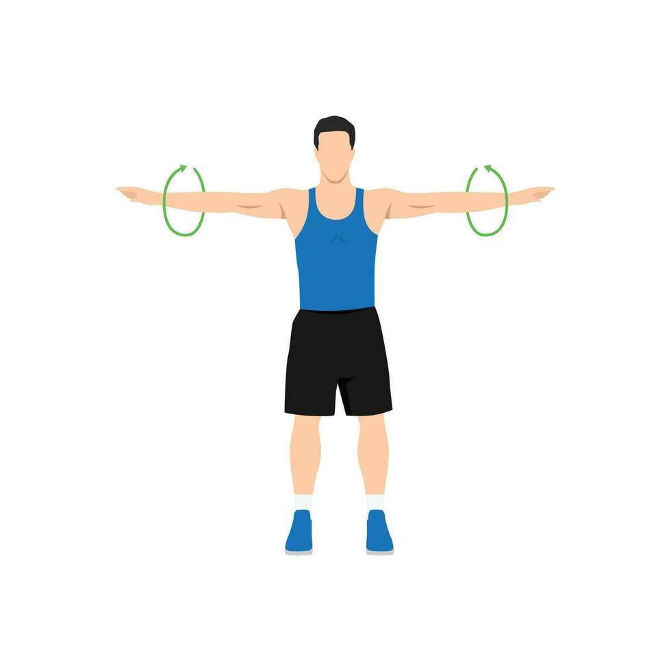 Man doing Standing arm circles exercise. Flat vector illustration ...