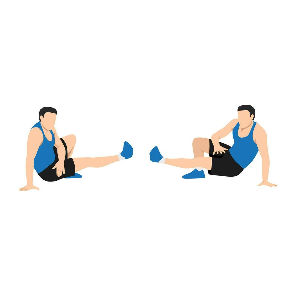Man doing Functional kick sits exercise. Flat vector illustration